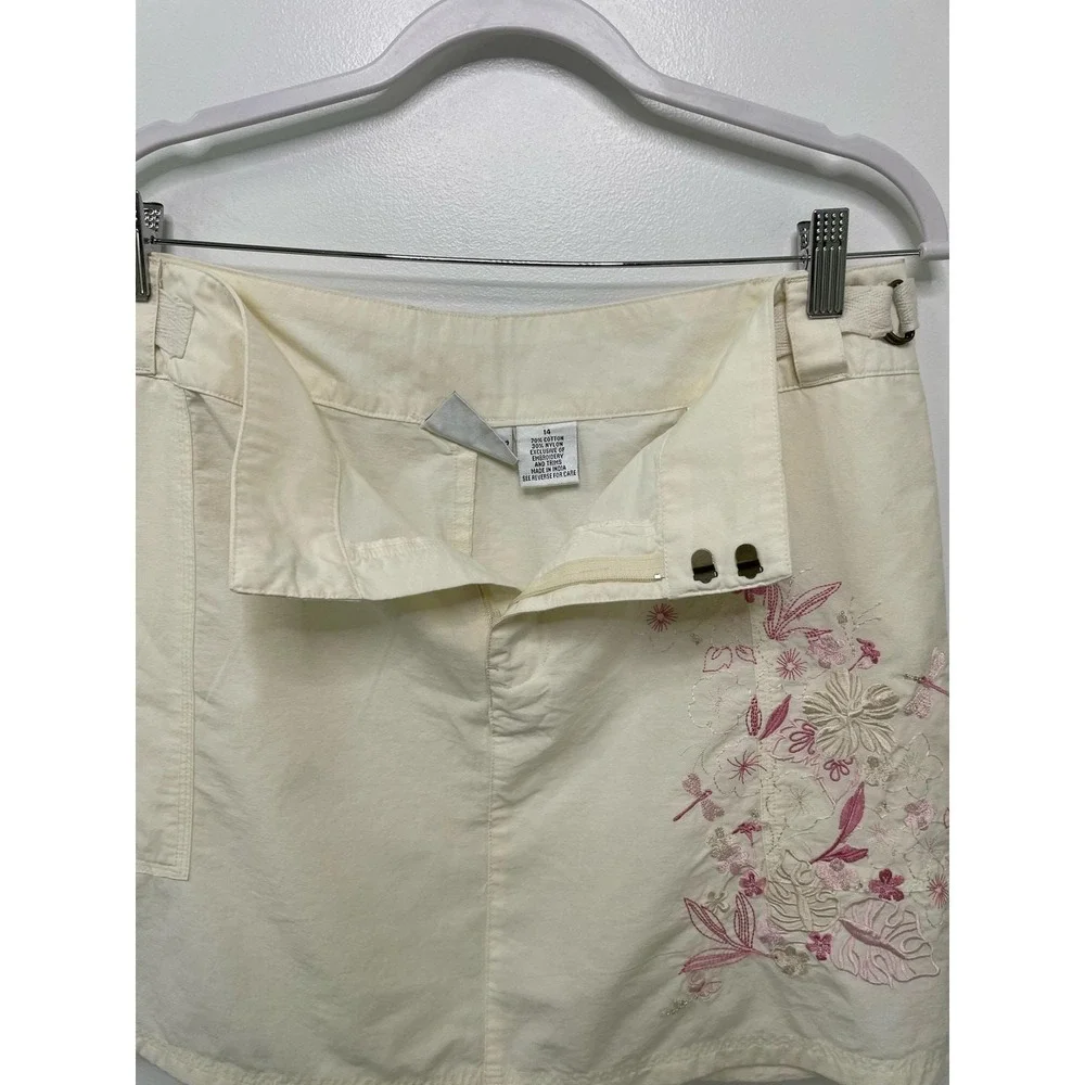 Fashion Bug Y2K Cream Embroidered Floral Dragonfly Utility Mini Skirt Fairy 14